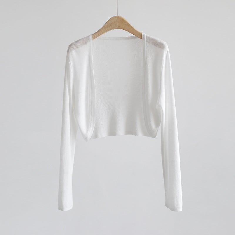 Korean Style Buttonless Shawl Ultra-Thin Knitted Sun Protection Shirt Spring & Fall New Slim Fit Outer Air-Conditioning Shirt V Ice Silk Cardigan For Women - Image 2